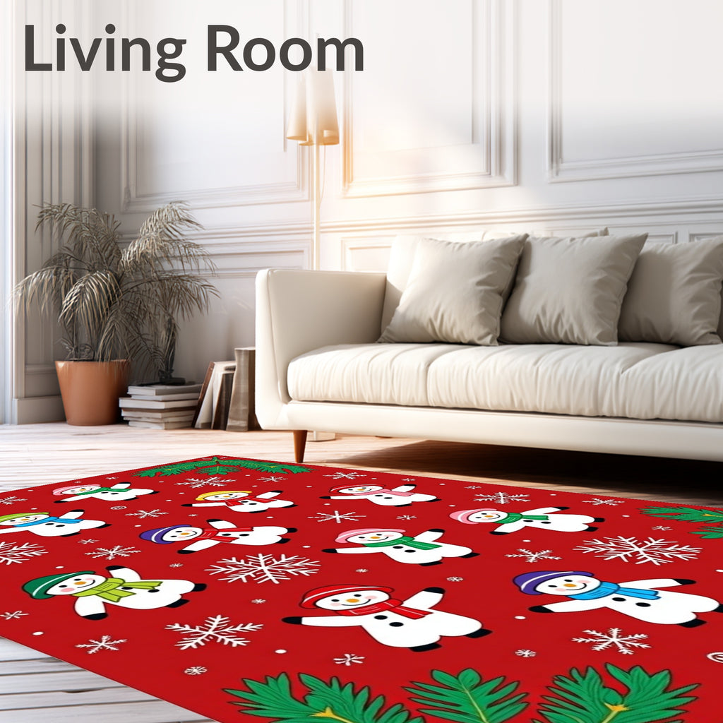 Cheerful Snowman Christmas Snowflakes Rug