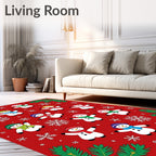 Cheerful Snowman Christmas Snowflakes Rug