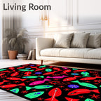 Whimsical Red Green Fish Collection Rug
