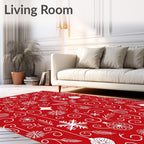 Red White Holiday Ornaments Snowflakes Vines Rug