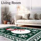 Festive Snowman Green Snowflake Border Rug