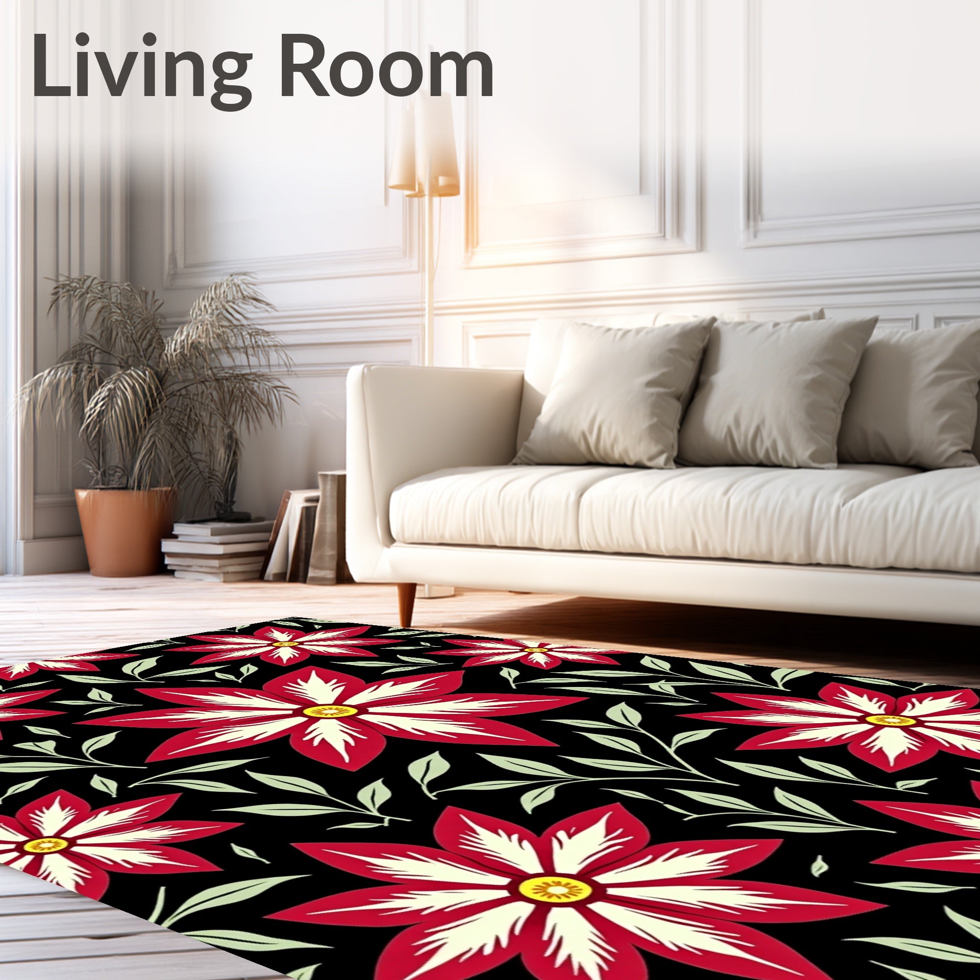 Bold Red White Floral Garden Rug