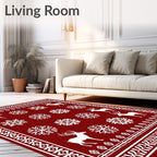 Crimson Reindeer Snowflake Holiday Border Rug