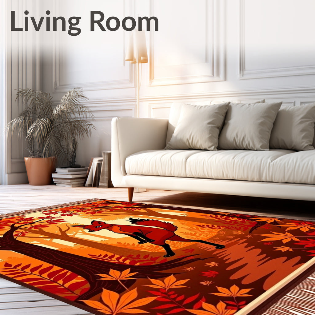 Dancing Fox Autumn Woodland Scene Rug