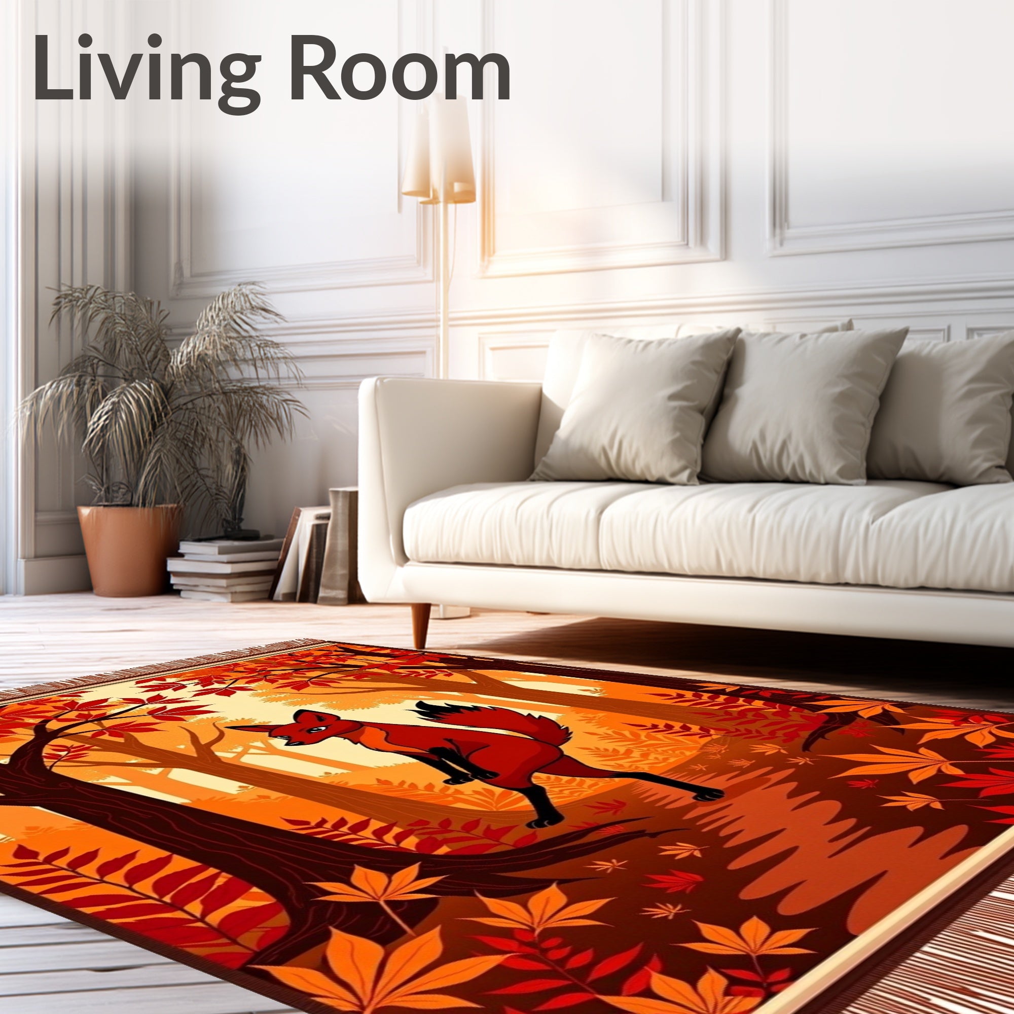 Dancing Fox Autumn Woodland Scene Rug