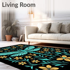 Turquoise Dragonfly Floral Garden Art Rug