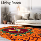 Vibrant Crimson Rooster Floral Scroll Rug