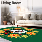 Whimsical Dog Floral Wreath Crimson Yellow Rug