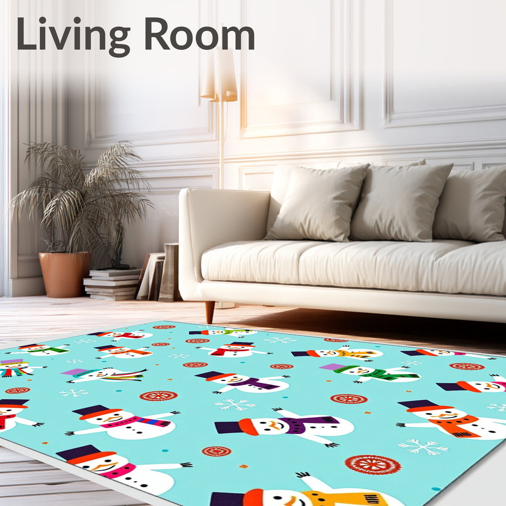 Playful Snowman Winter Snowflakes Rug