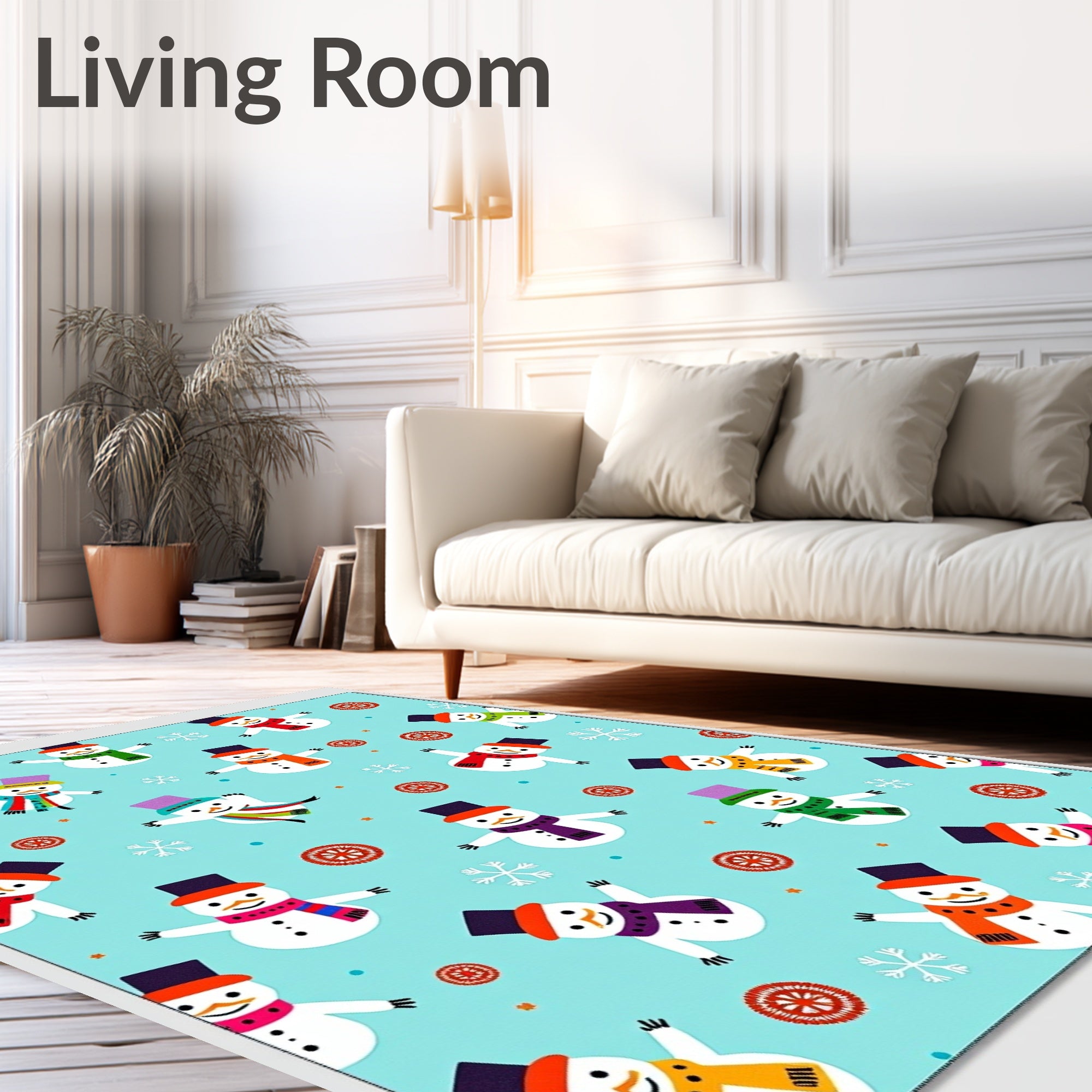 Playful Snowman Winter Snowflakes Rug