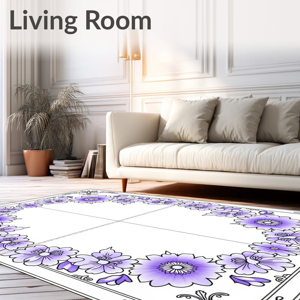 Purple Floral Border Frame Rug