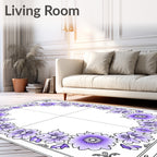 Purple Floral Border Frame Rug