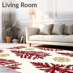 Crimson Pine Trees Gold Snowflakes Rug