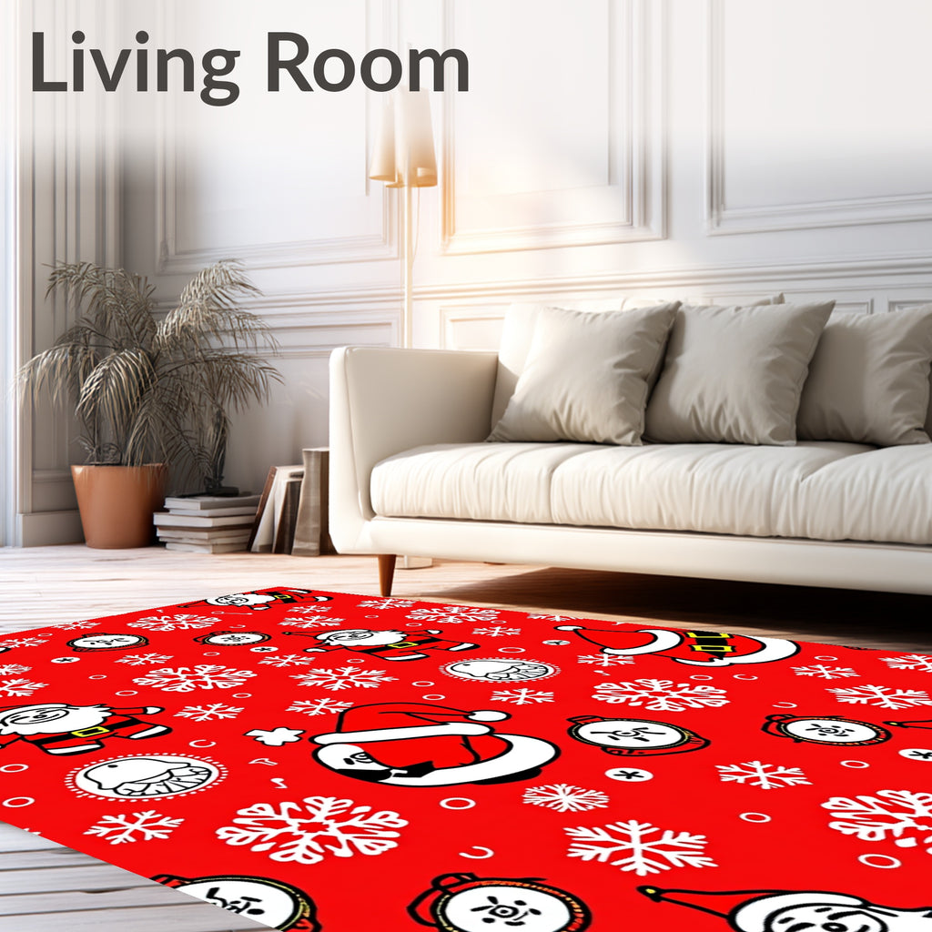 Red Santa Claus Snowflakes Alarm Clocks Rug