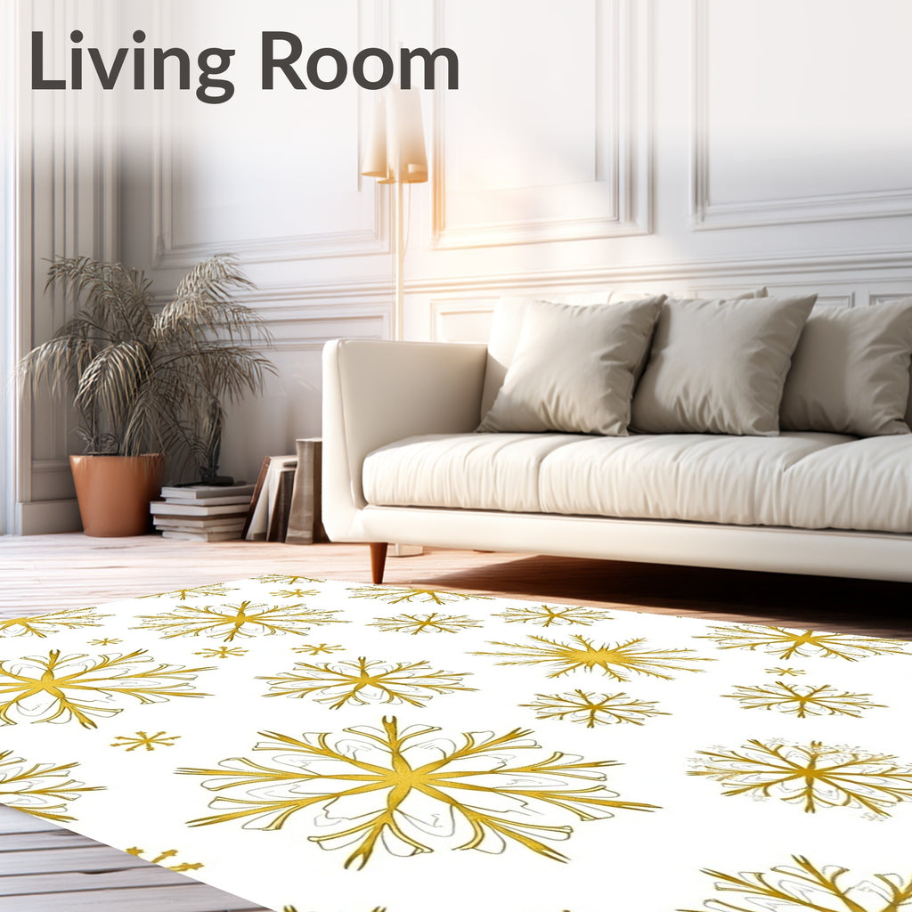 Elegant Gold Snowflake Scatter Rug