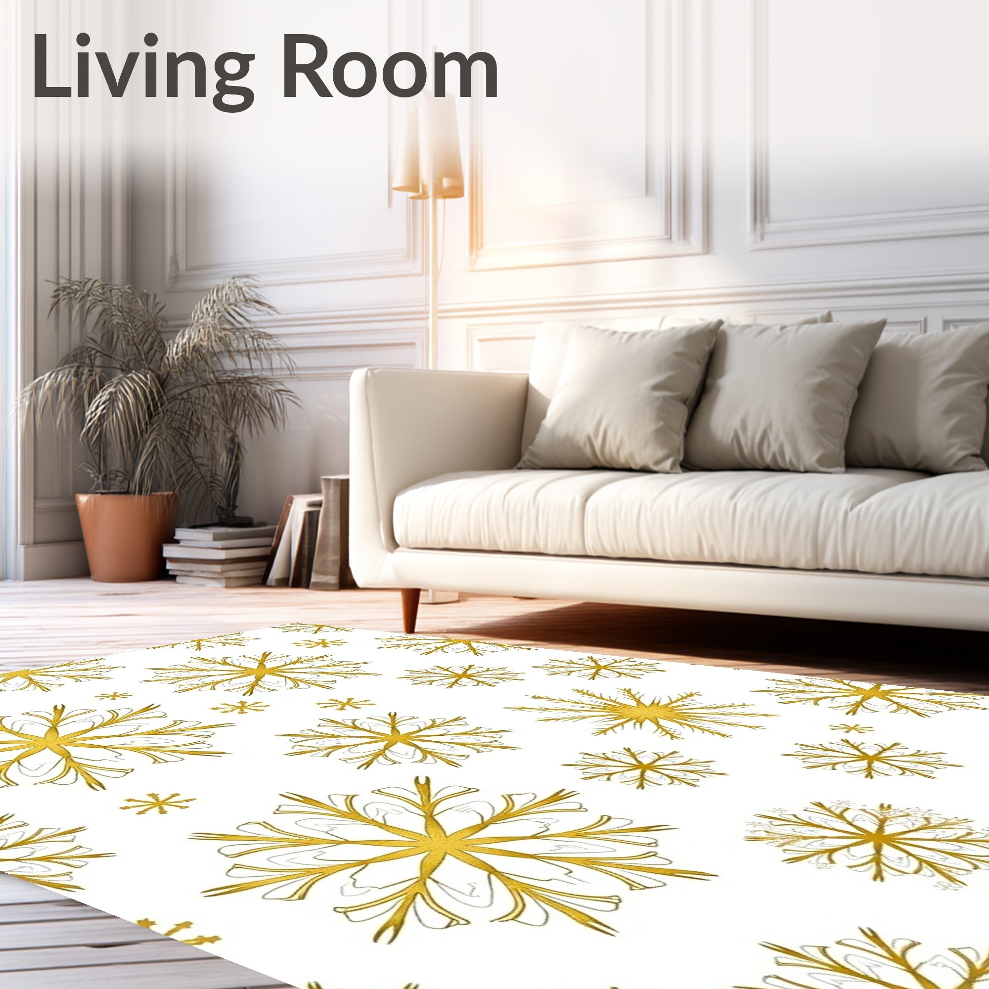 Elegant Gold Snowflake Scatter Rug
