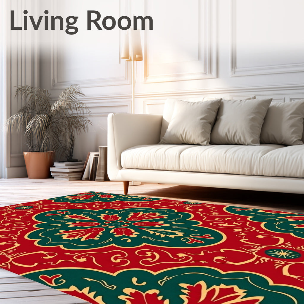 Crimson Teal Floral Medallion Repetition Rug