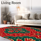 Crimson Teal Floral Medallion Repetition Rug