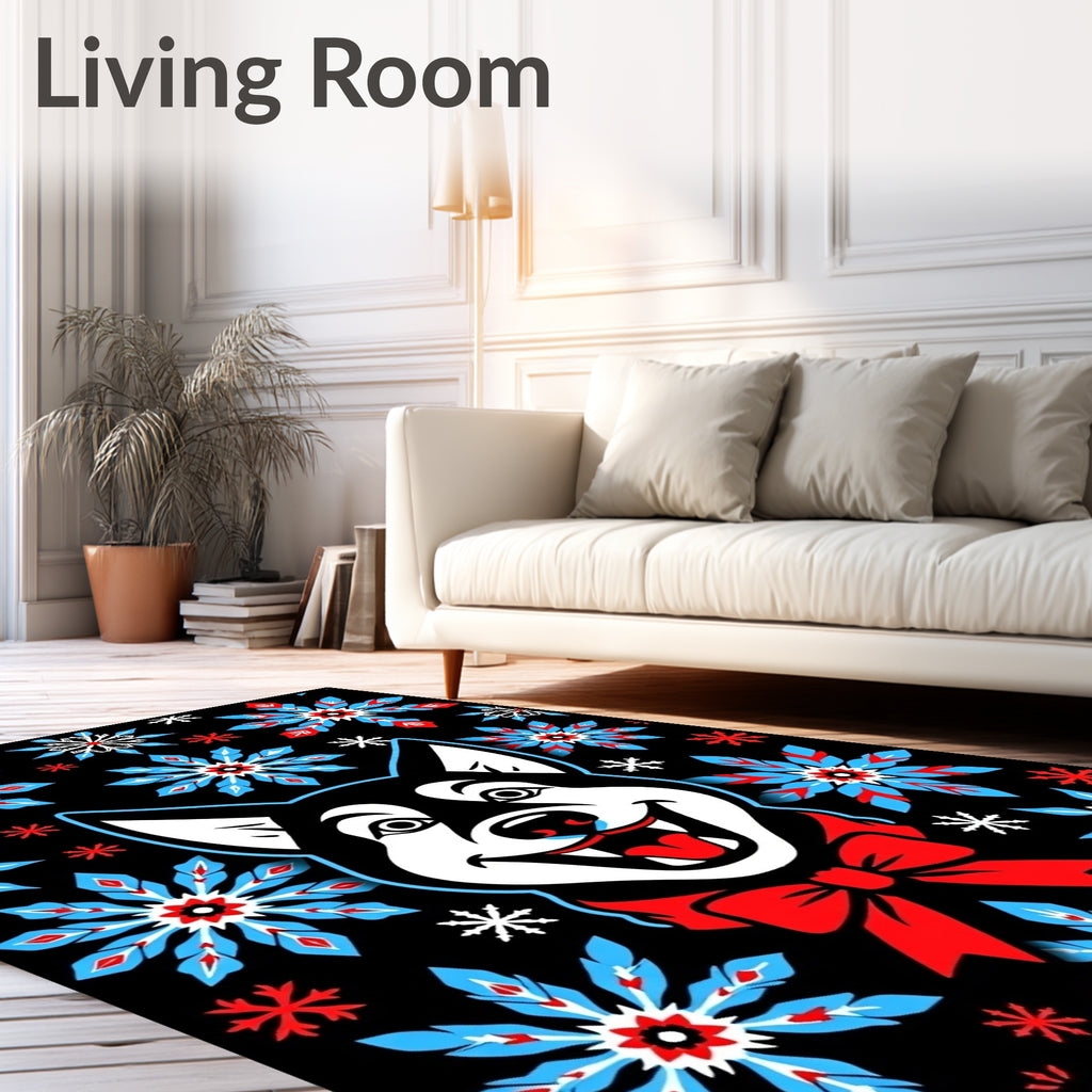 Black Husky Red Bow Snowflake Field Rug