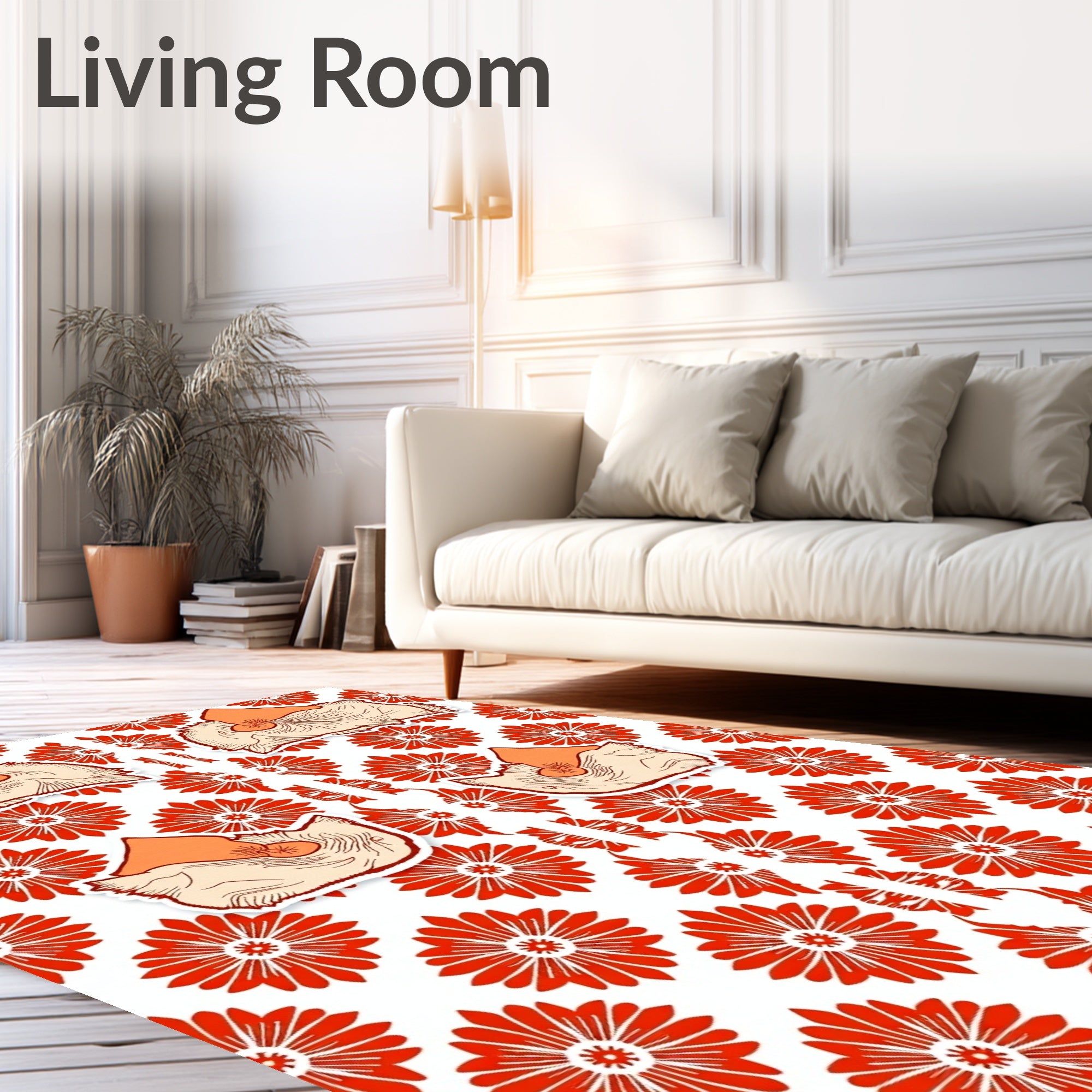 Coral Floral Medallion and Peach Cloud Rug
