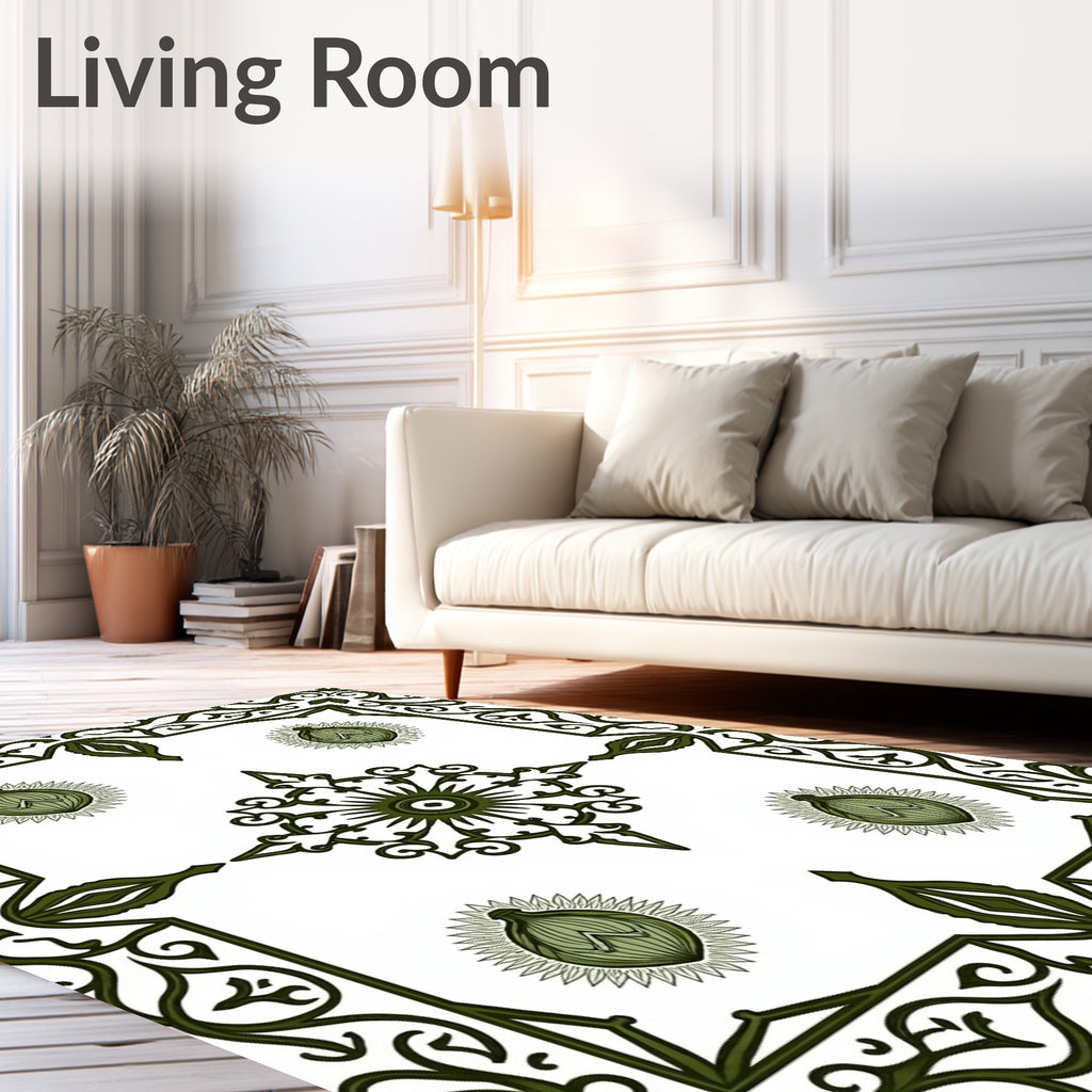 Dark Green Ornate Floral Medallion Rug