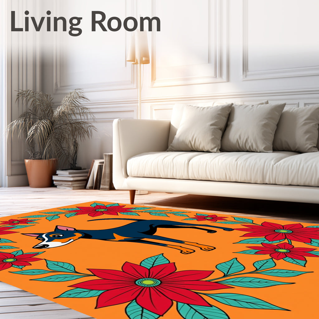 Orange Floral Dog Border Rug