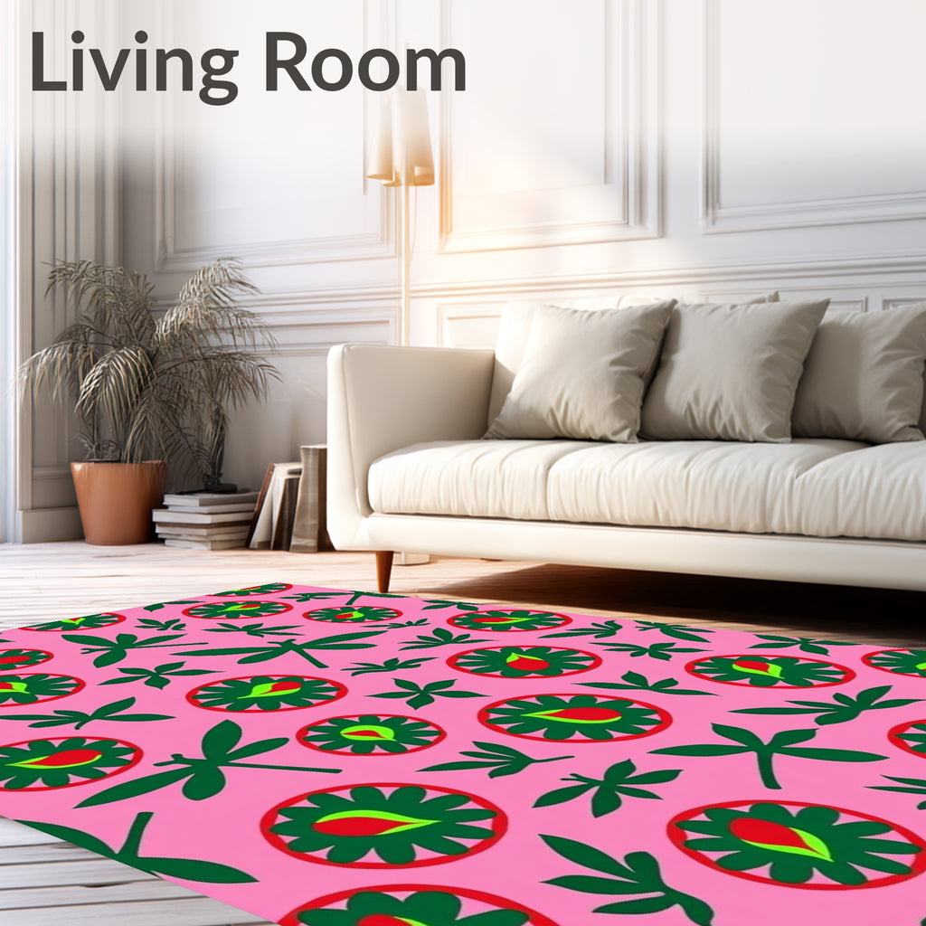 Pink Dragonfly Floral Medallion Rug