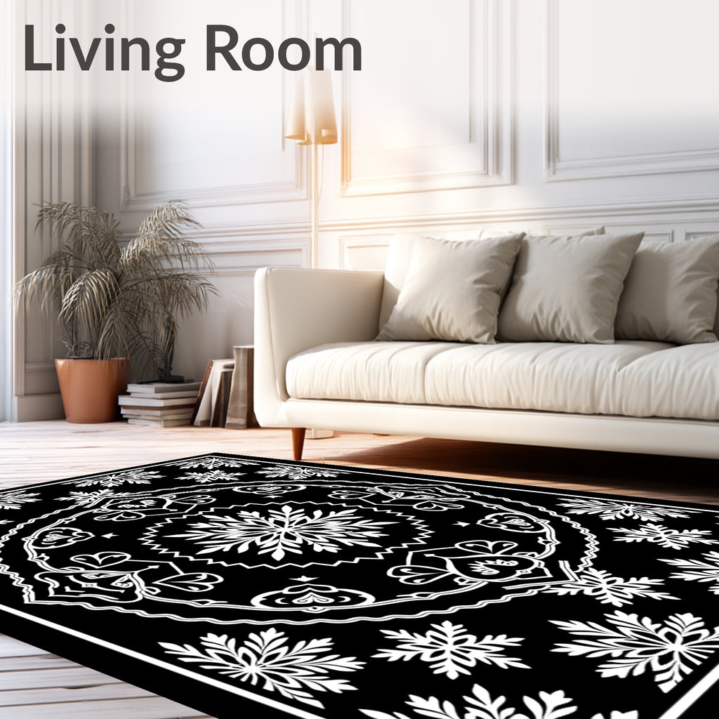 Elegant Black White Floral Medallion Rug