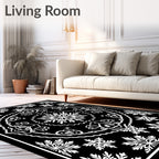 Elegant Black White Floral Medallion Rug