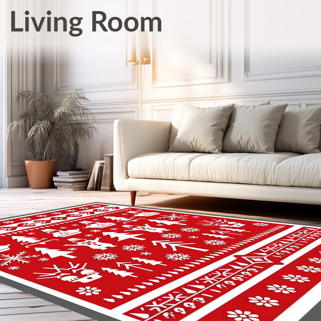 Whimsical Red Snowman Forest Rug