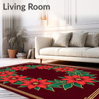 Red Poinsettia Wreath Border Rug