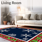 Festive White Snowflake Navy Border Rug