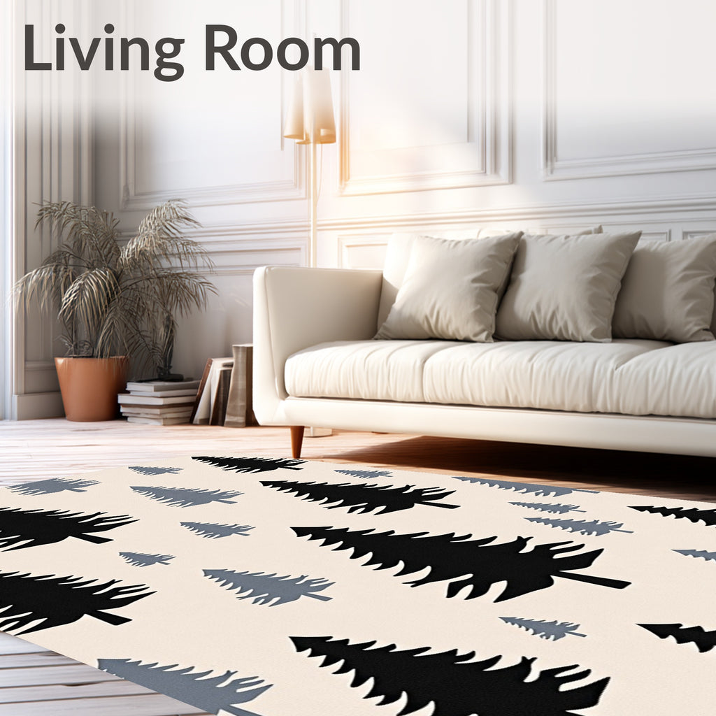 Black Gray Evergreen Forest Repeat Rug