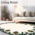 Ornate Green Gold Floral Border Rug