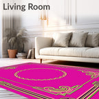 Bold Magenta Golden Geometric Frame Rug