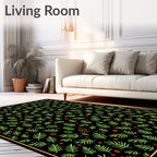 Emerald Pine Sprigs Red Orb Folk Art Rug