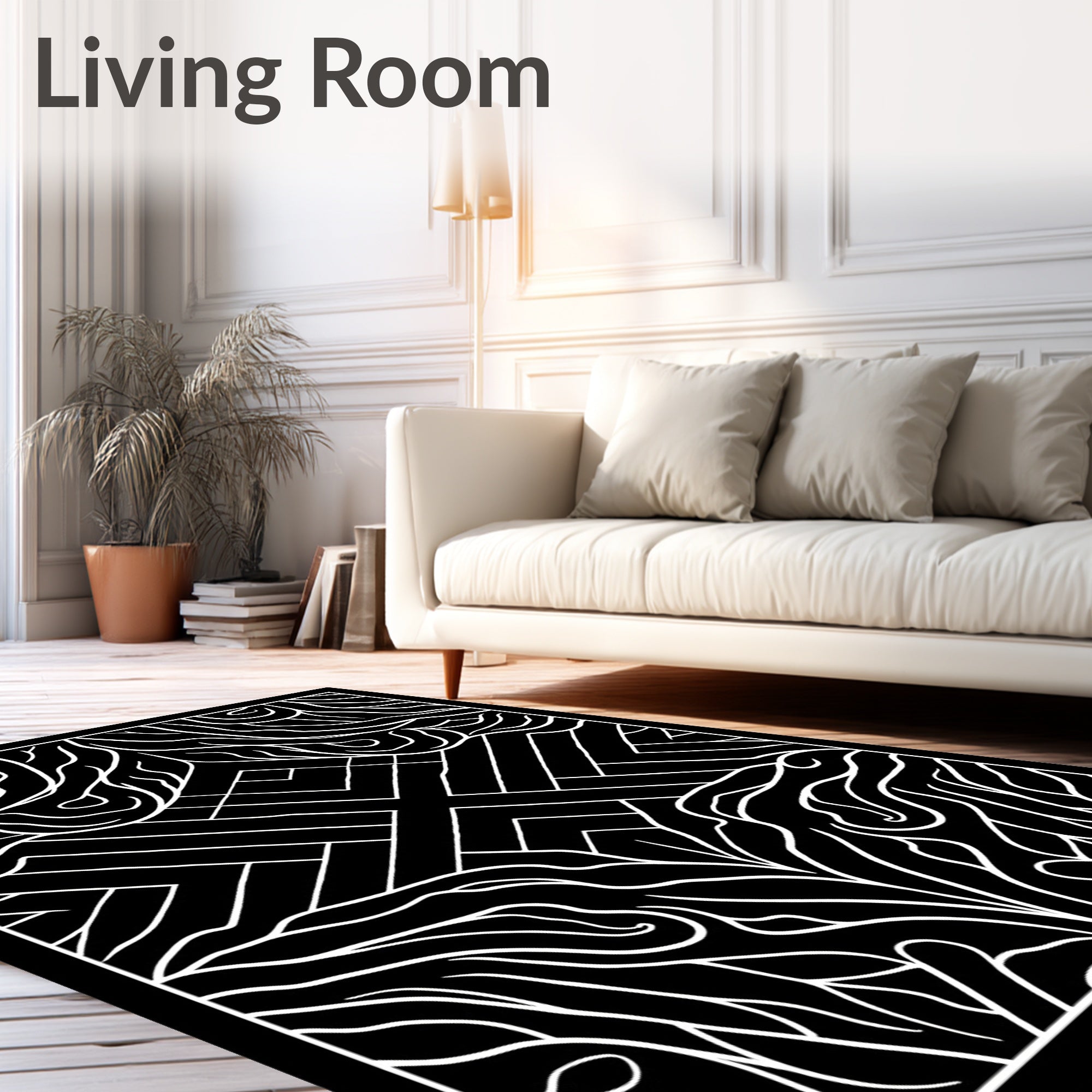 Bold Black White Abstract Organic Rug