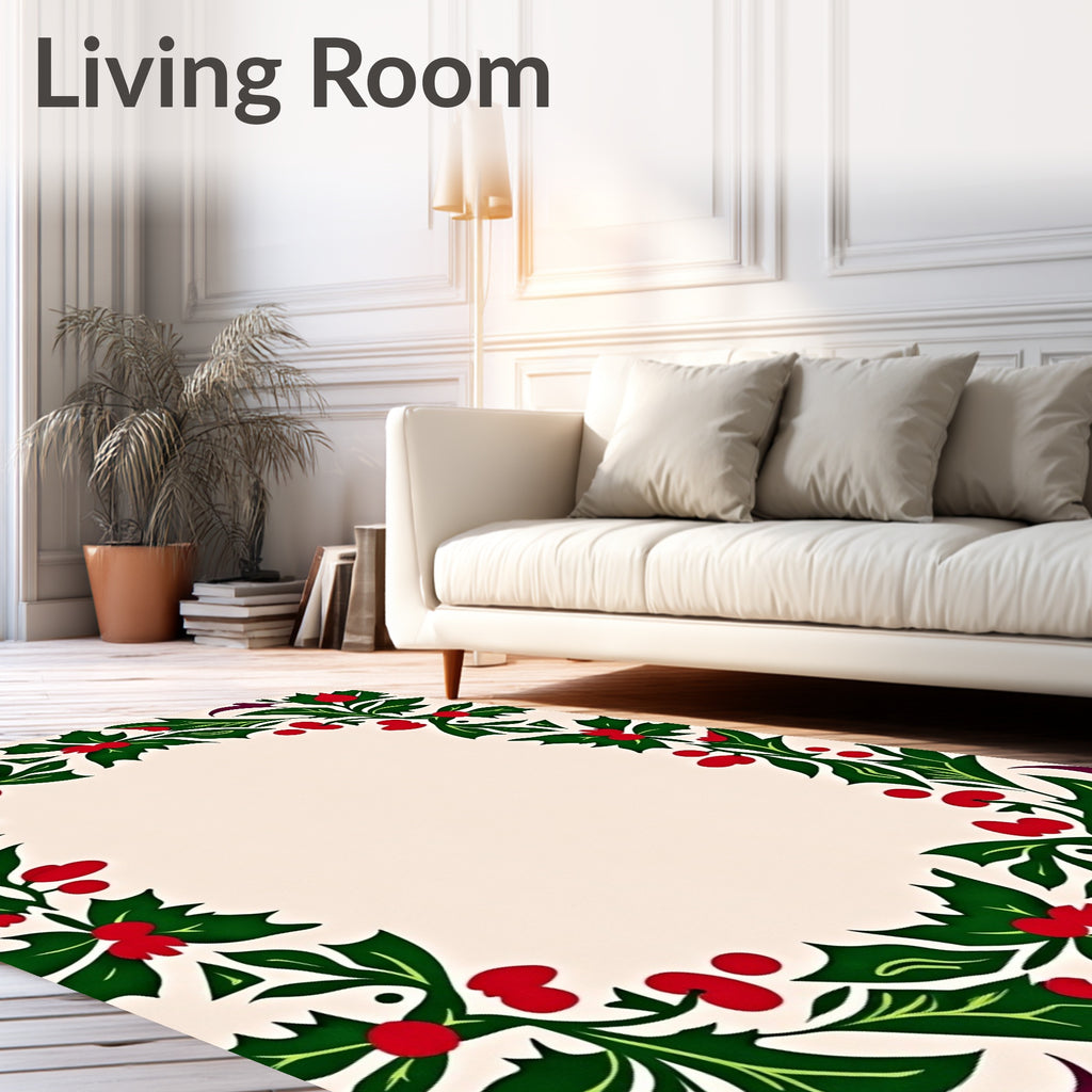Green Holly Berry Garland Border Rug