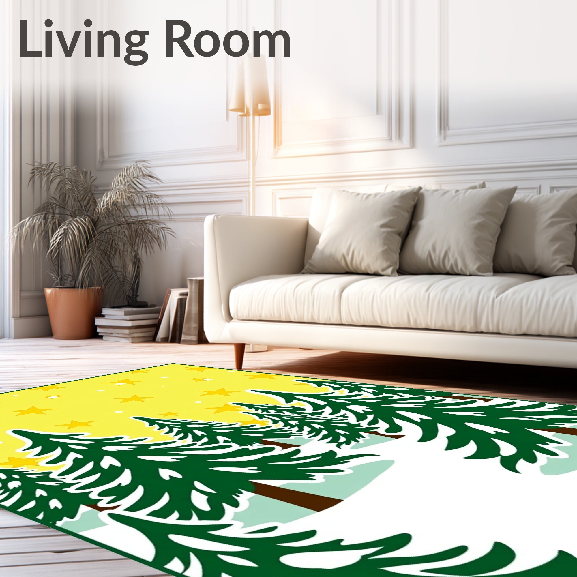 Yellow Starry Night Forest Scene Rug
