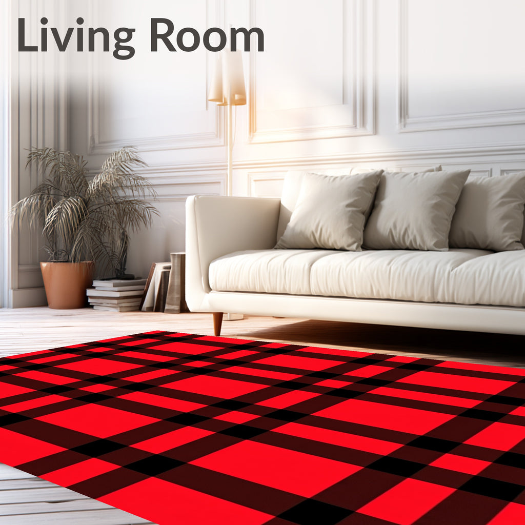 Classic Red Black Plaid Square Rug