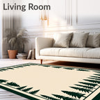 Dark Green Pine Forest Border Rug
