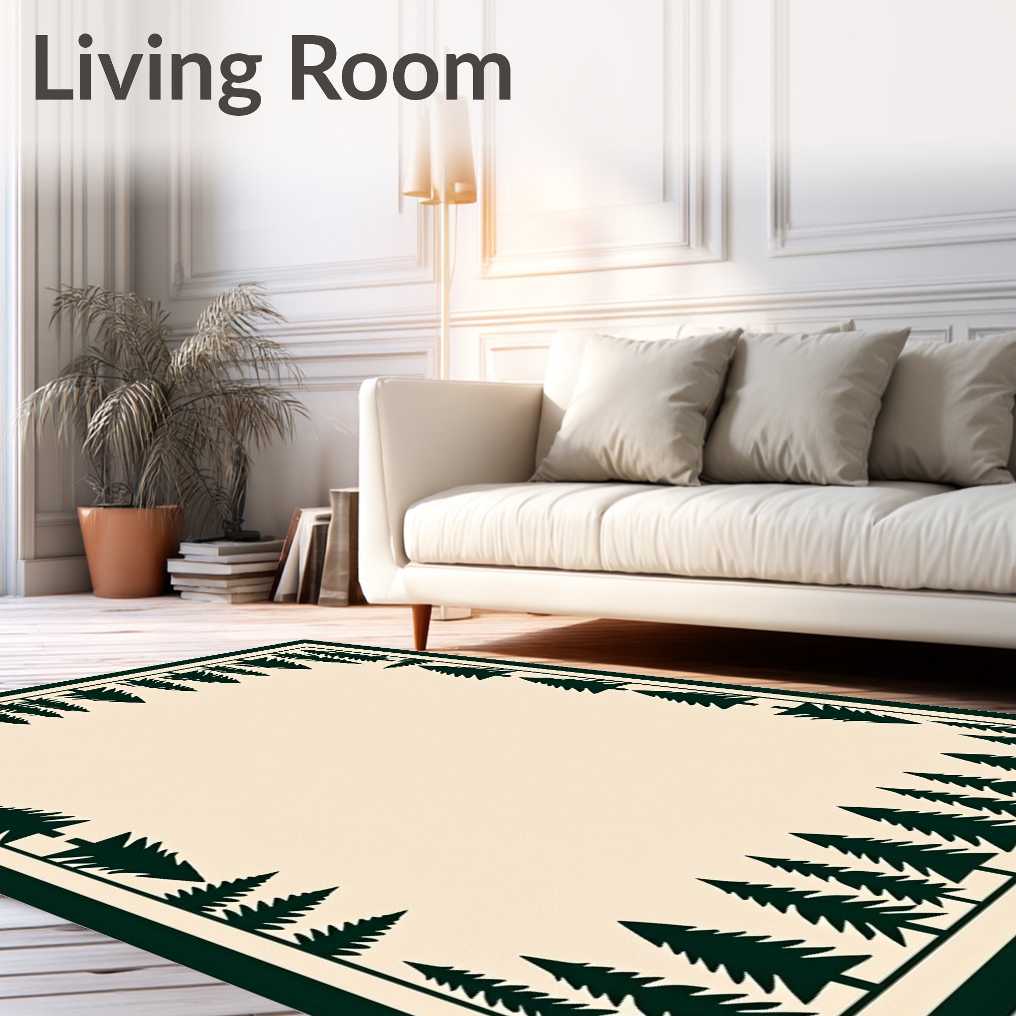 Dark Green Pine Forest Border Rug