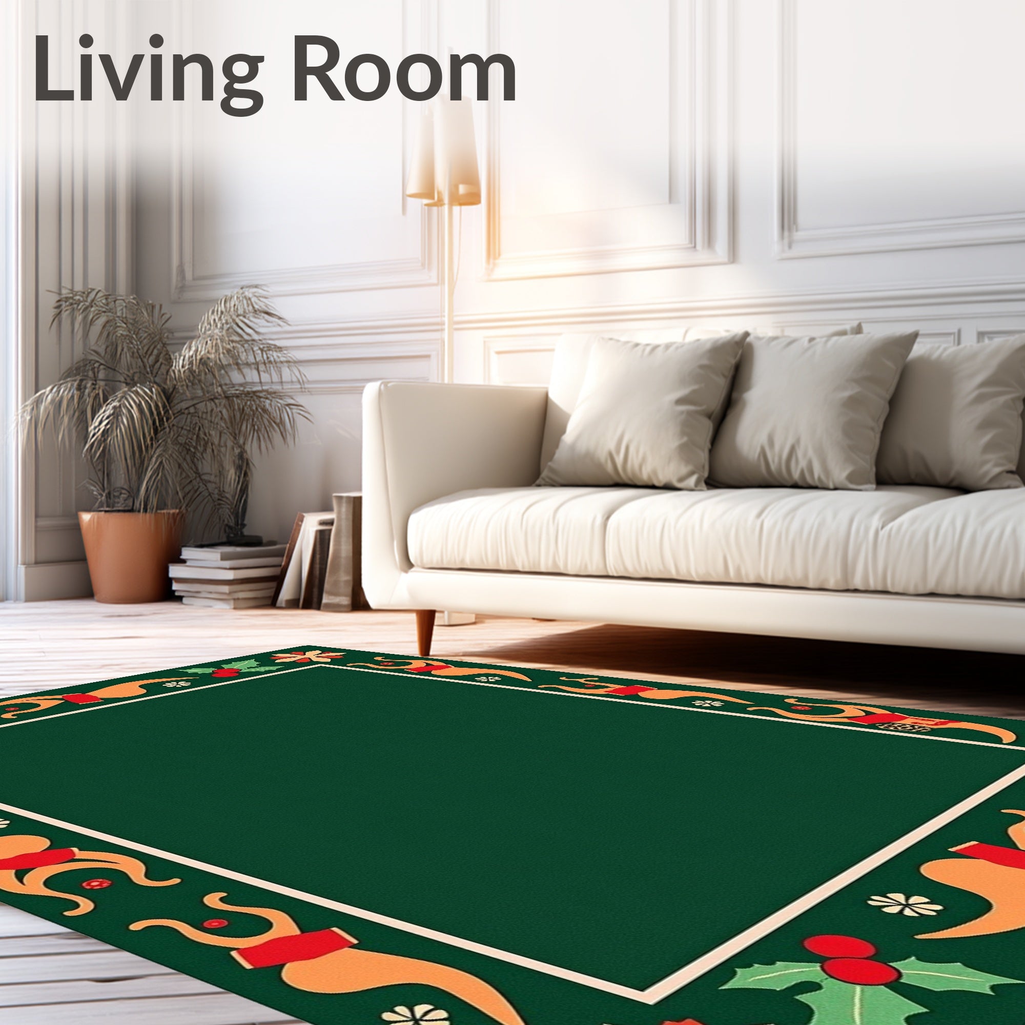 Vintage Red Orange Holly Swirls Rug
