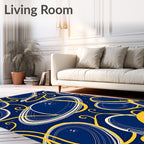 Cosmic Gold and Blue Planet Rings Rug