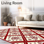 Deep Red Floral Diamond Medallion Rug