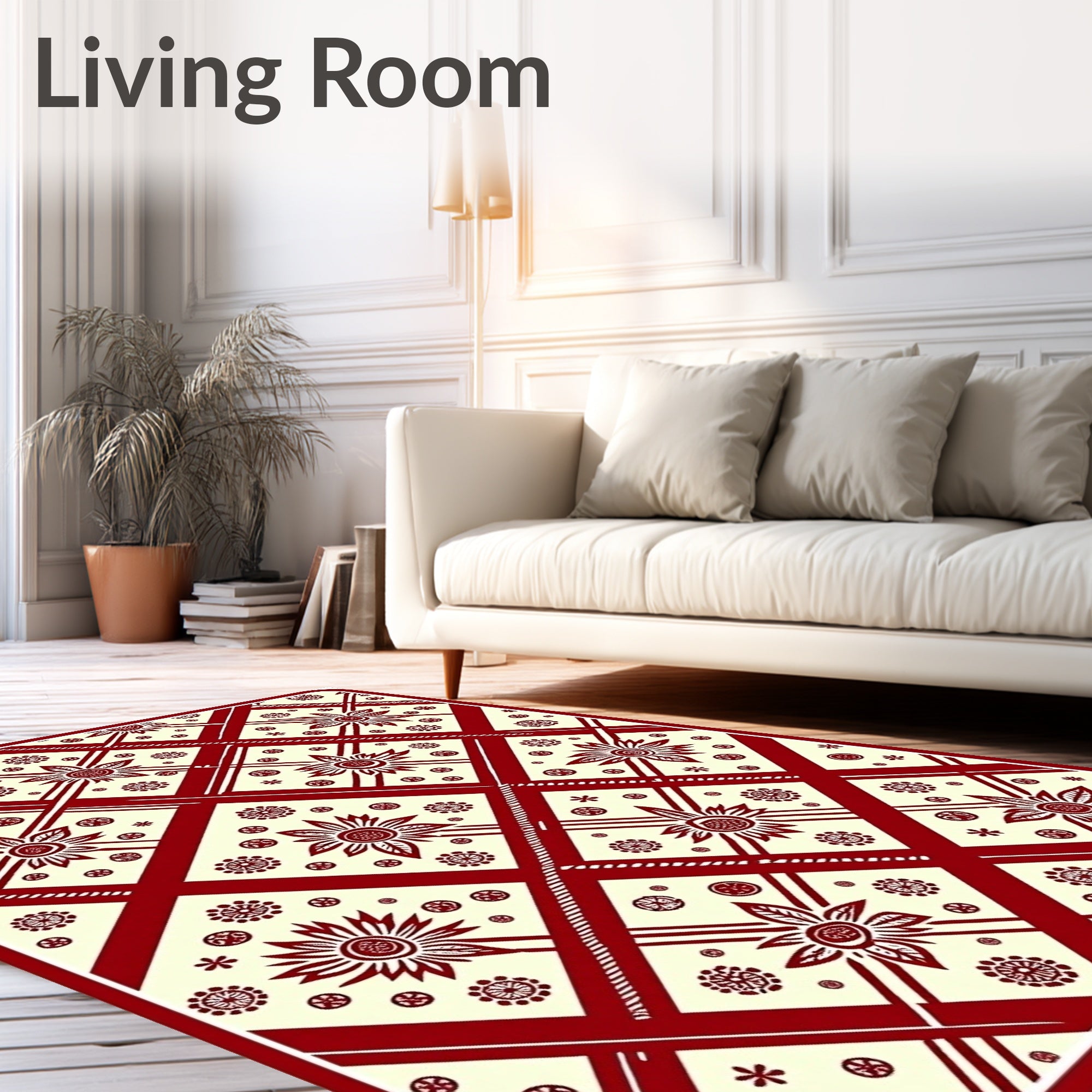 Deep Red Floral Diamond Medallion Rug