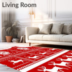 Red White Festive Reindeer Portrait Rug