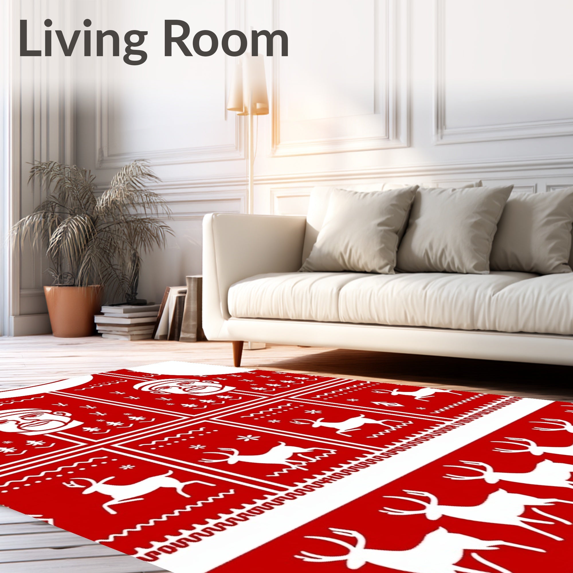 Red White Festive Reindeer Portrait Rug