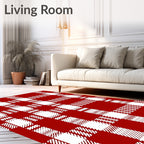 Classic Red White Plaid Checkered Rug