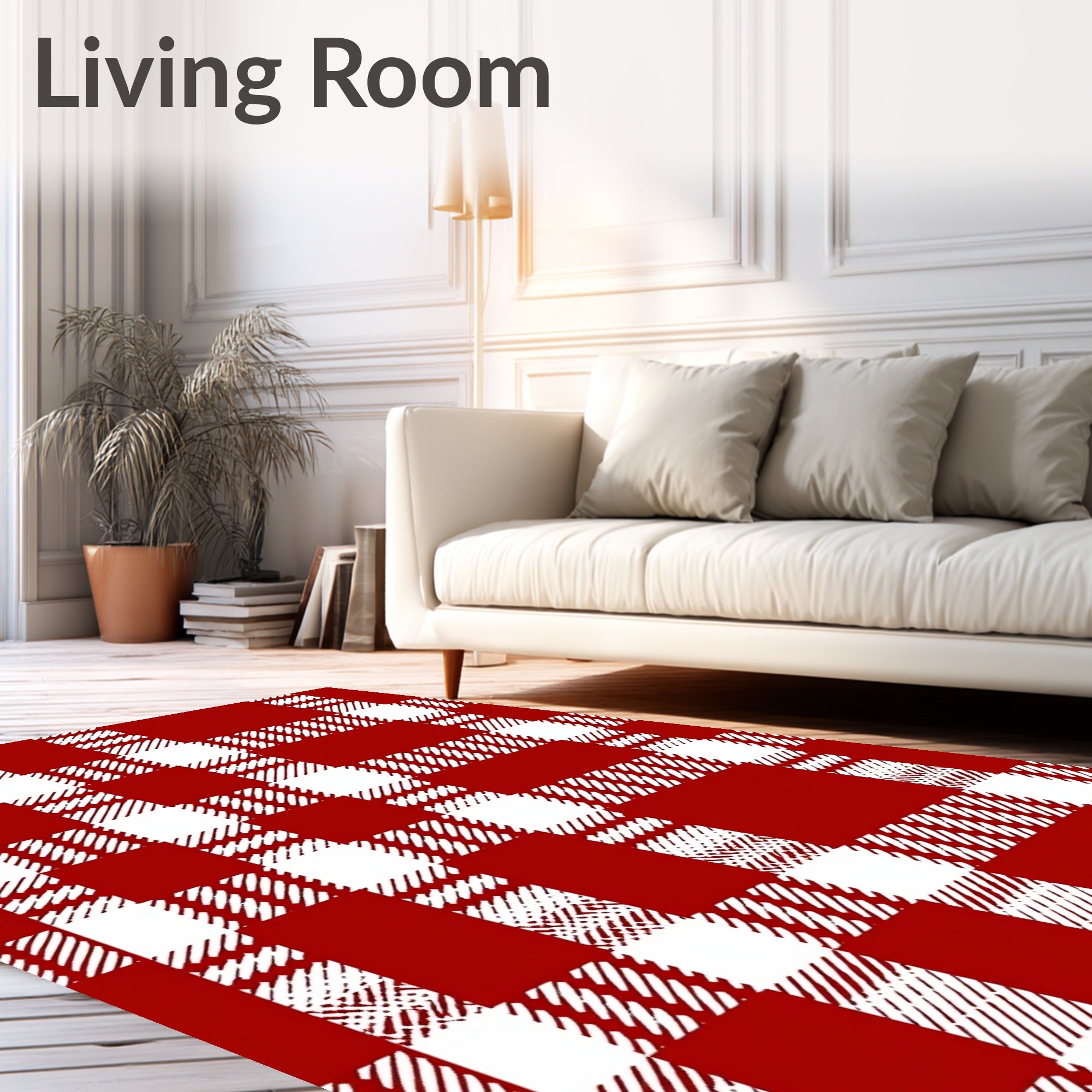 Classic Red White Plaid Checkered Rug